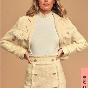 LULUS Prim and Proper Cream Tweed Mini Skirt